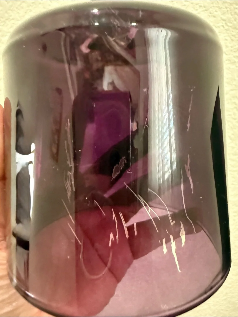 Purple Tinted Glass Lidded Candle Holder Multipurpose Glass Container